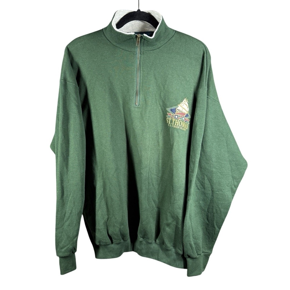 Brittania Quarter Zip Pullover Mens Large Green St. Thomas US Virgin Islands